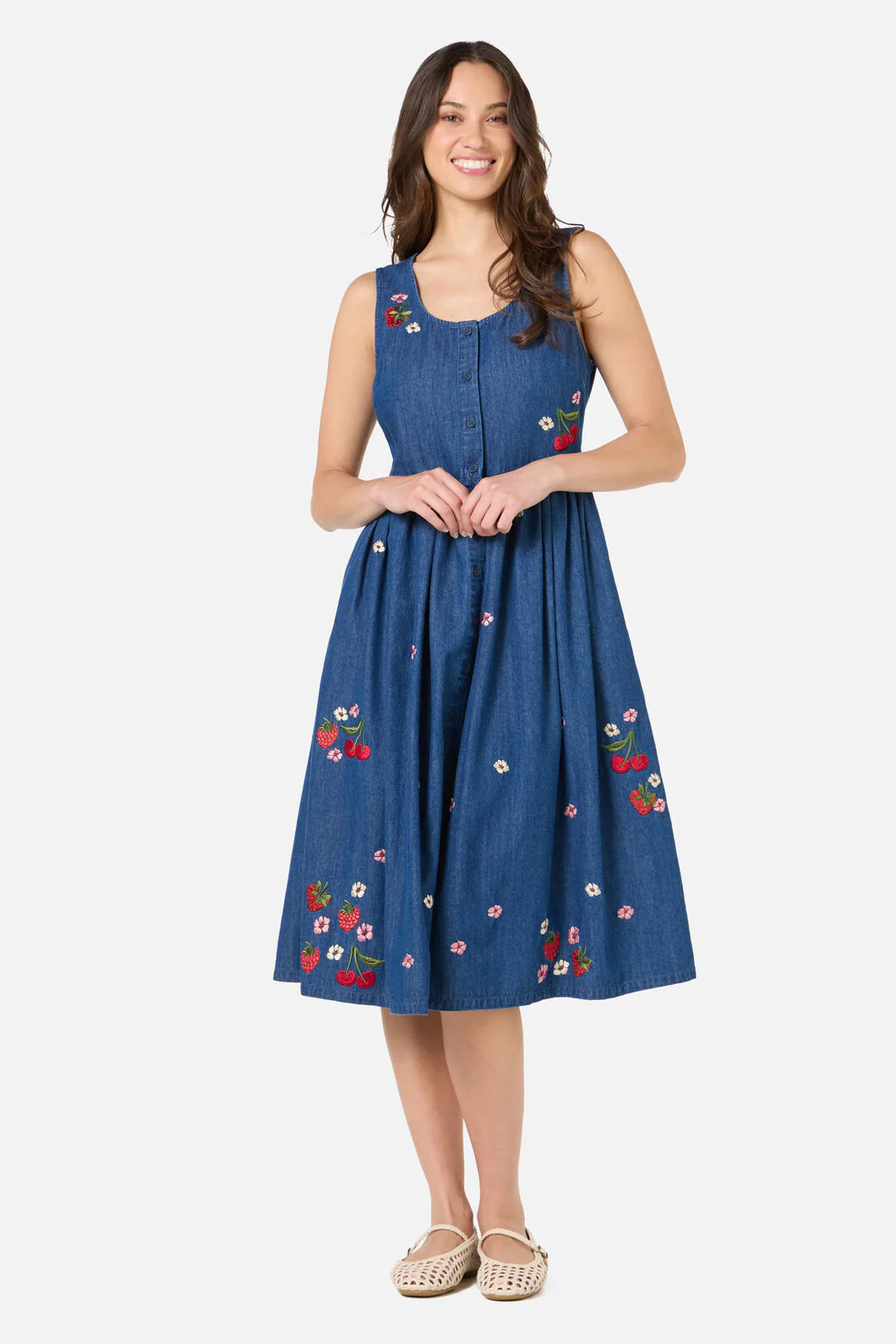 Berry Bloom Emb Denim Dress