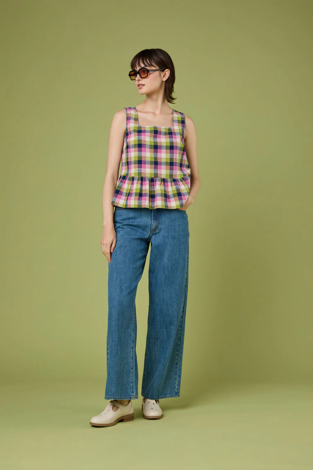 Cassie Check Peplum Top - Image 2