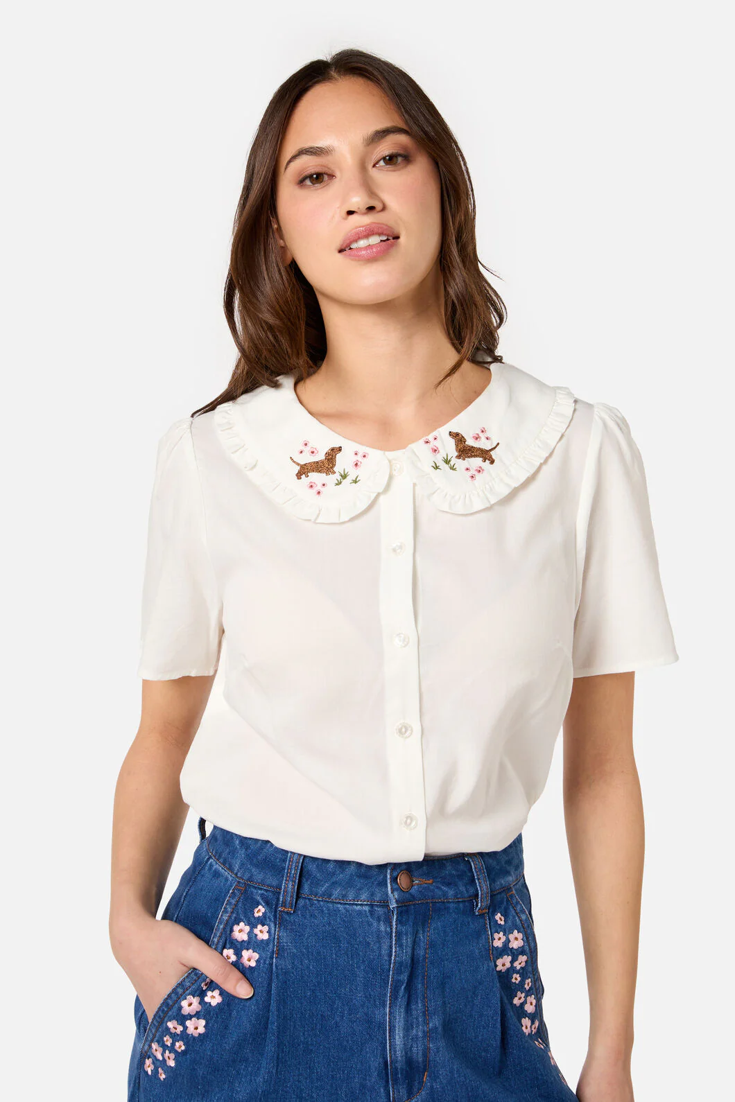 Cute Dogs Embroidered Blouse
