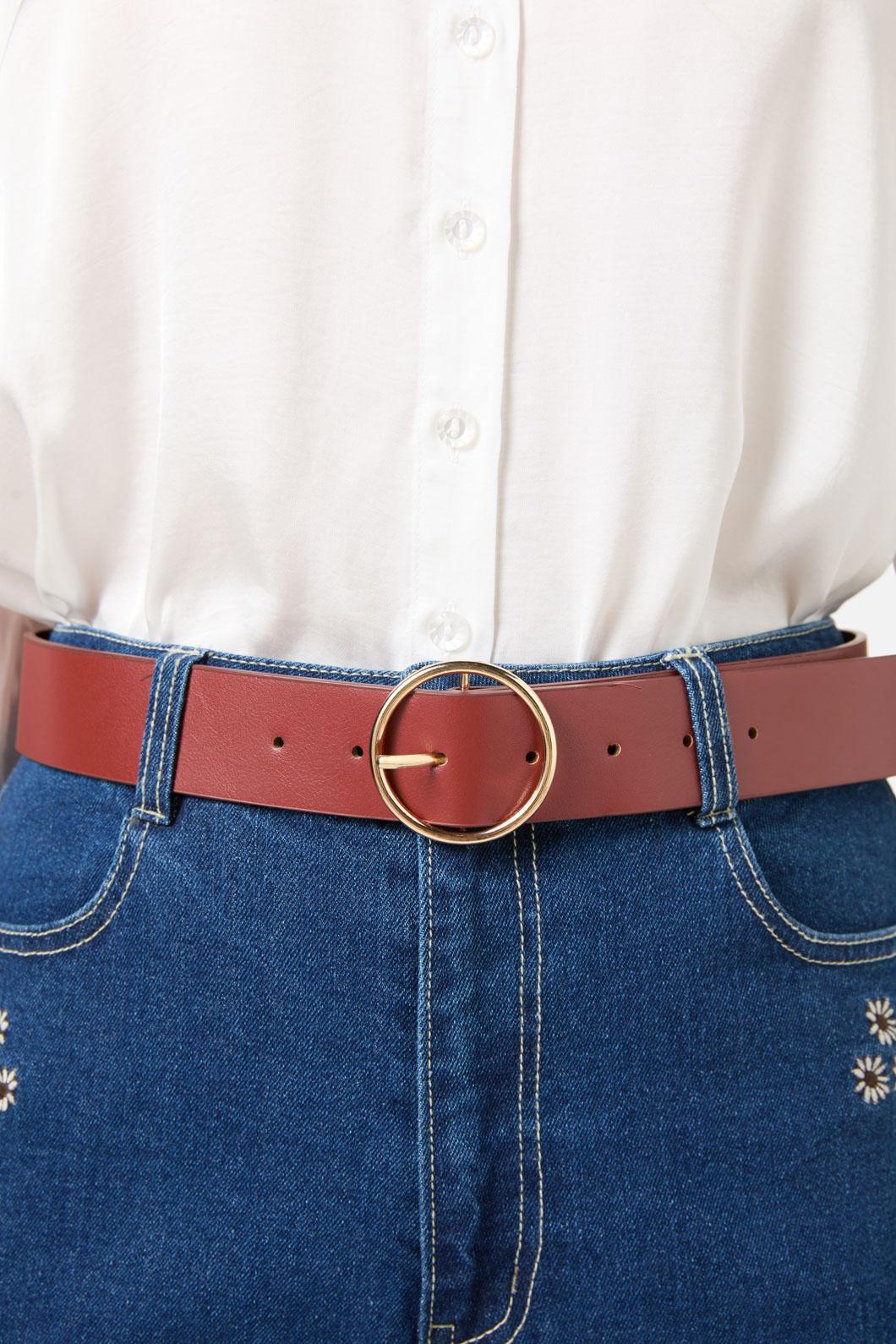 Dark Red Circle Buckle Belt - Image 2