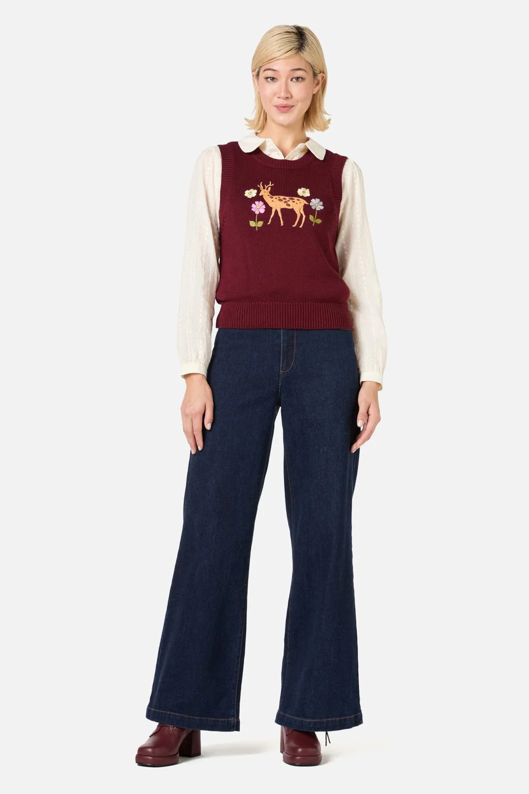 Deer Embroidered Knit Vest - Image 2