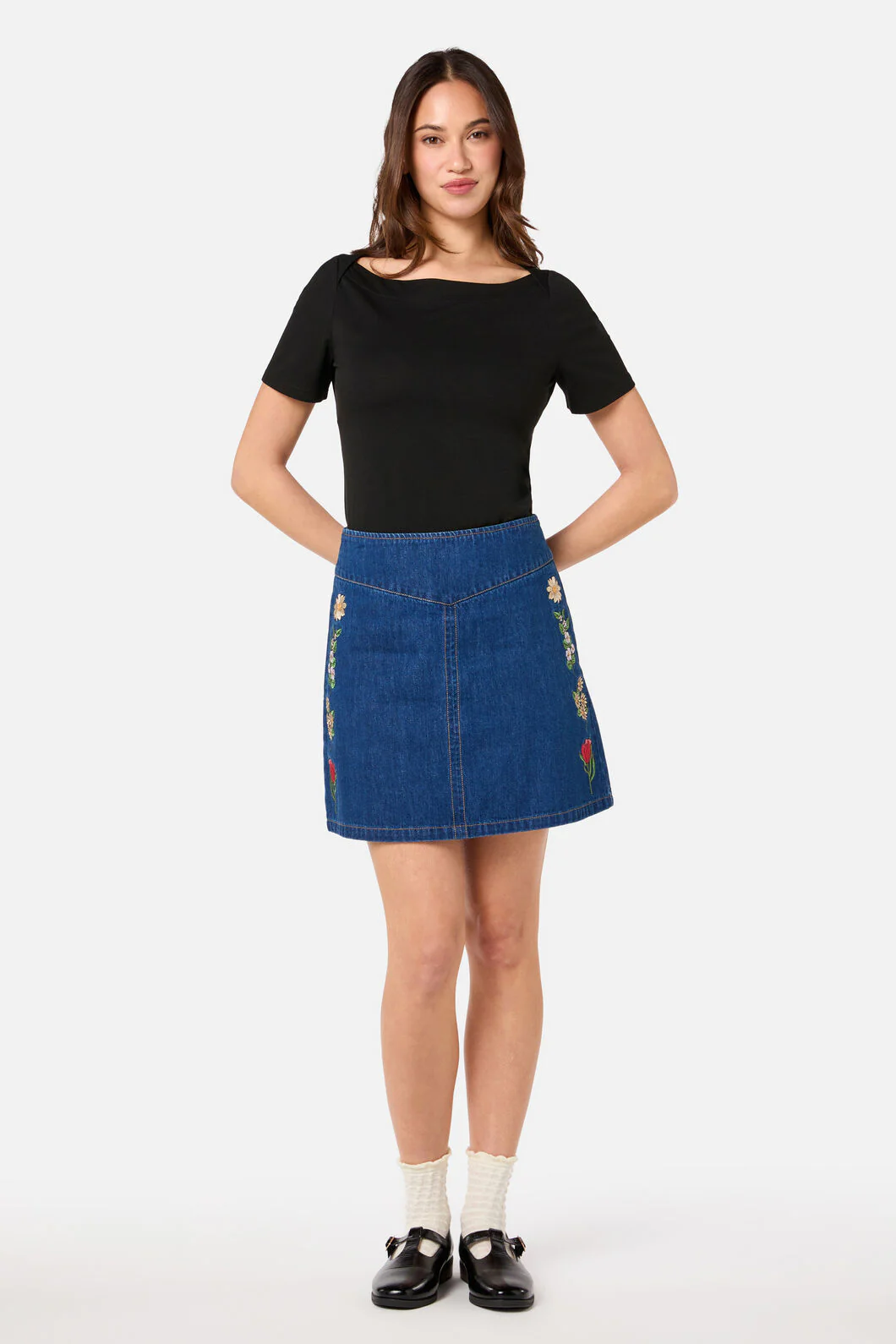 Fleur Embroidered Denim Skirt - Image 4