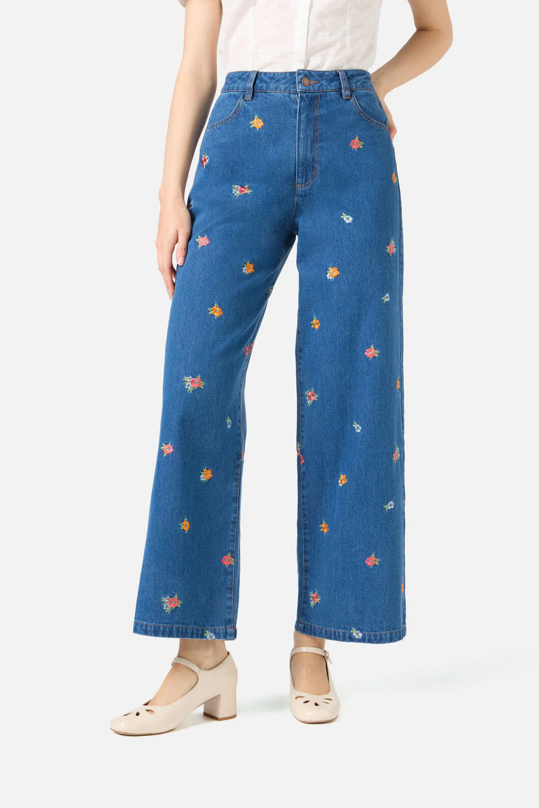 Floral Embroidered Denim Jeans - Image 2