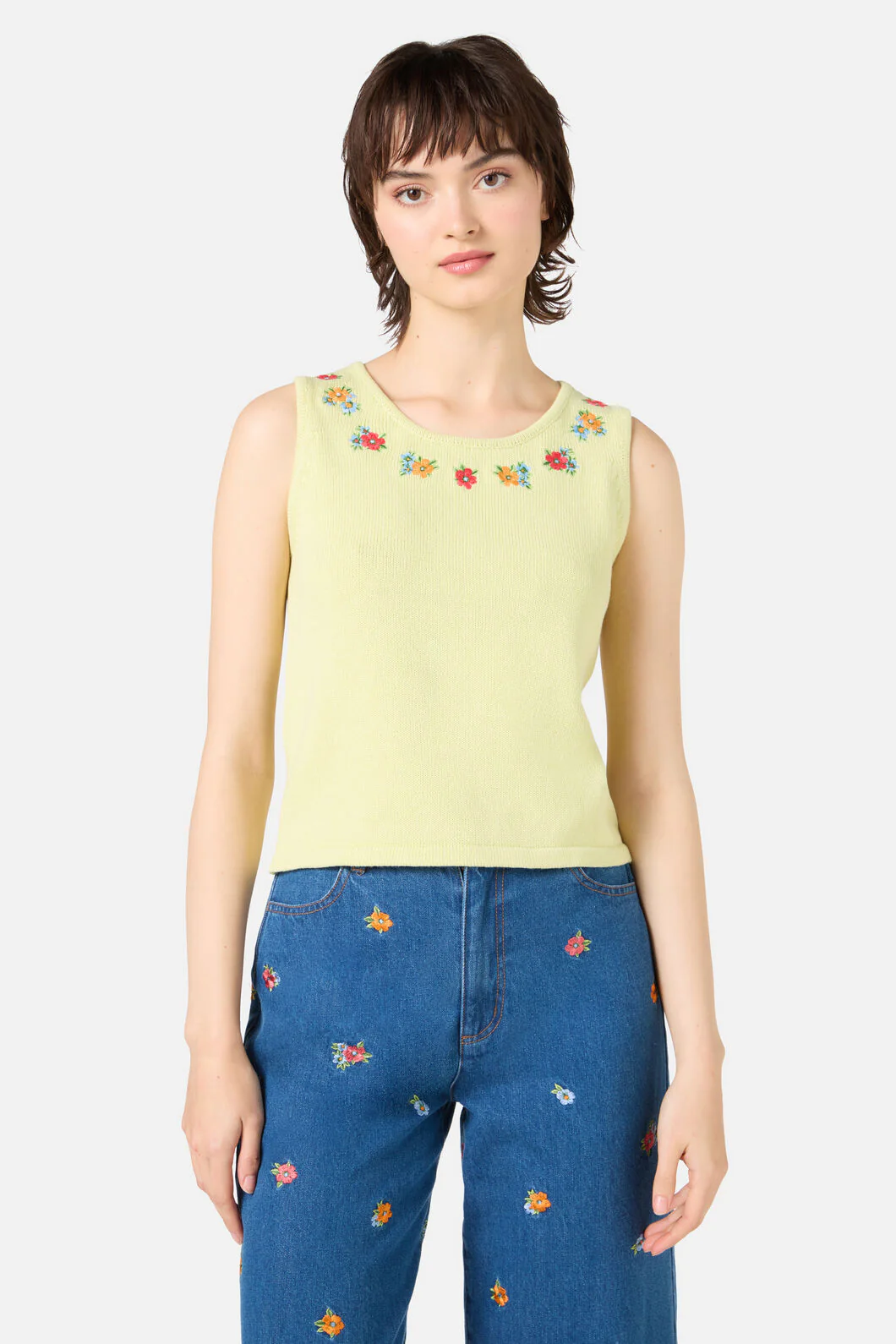 Floral Embroidered Knit Tank