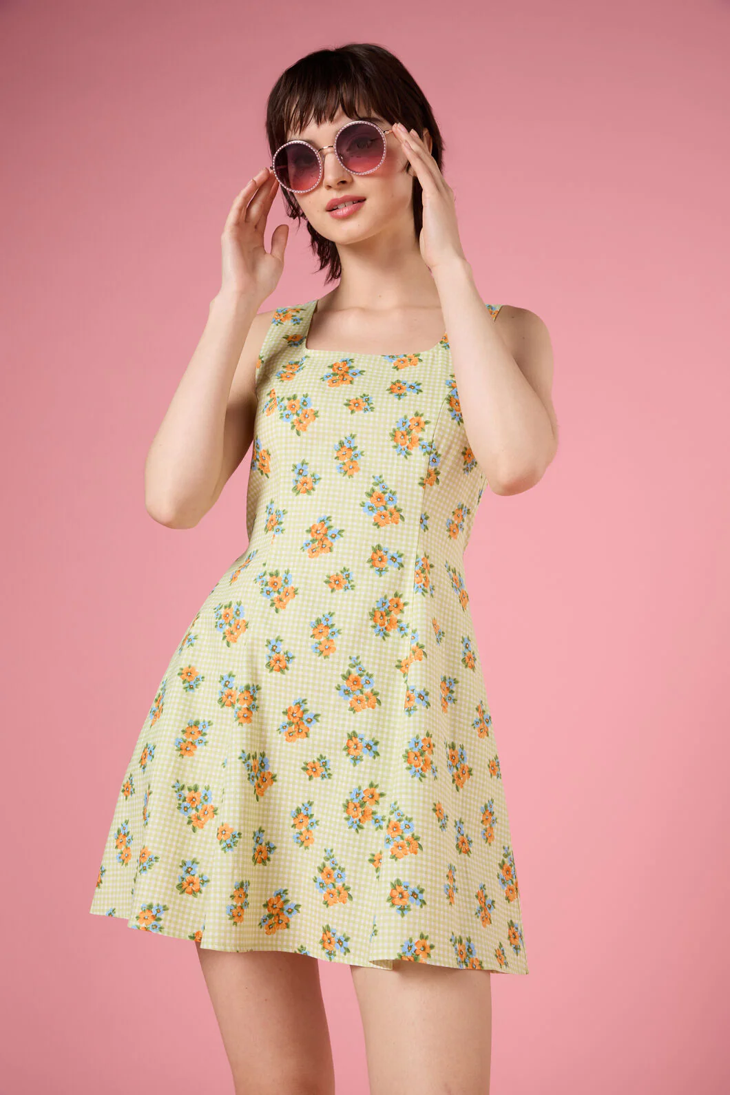Gingham Floral Shift Dress