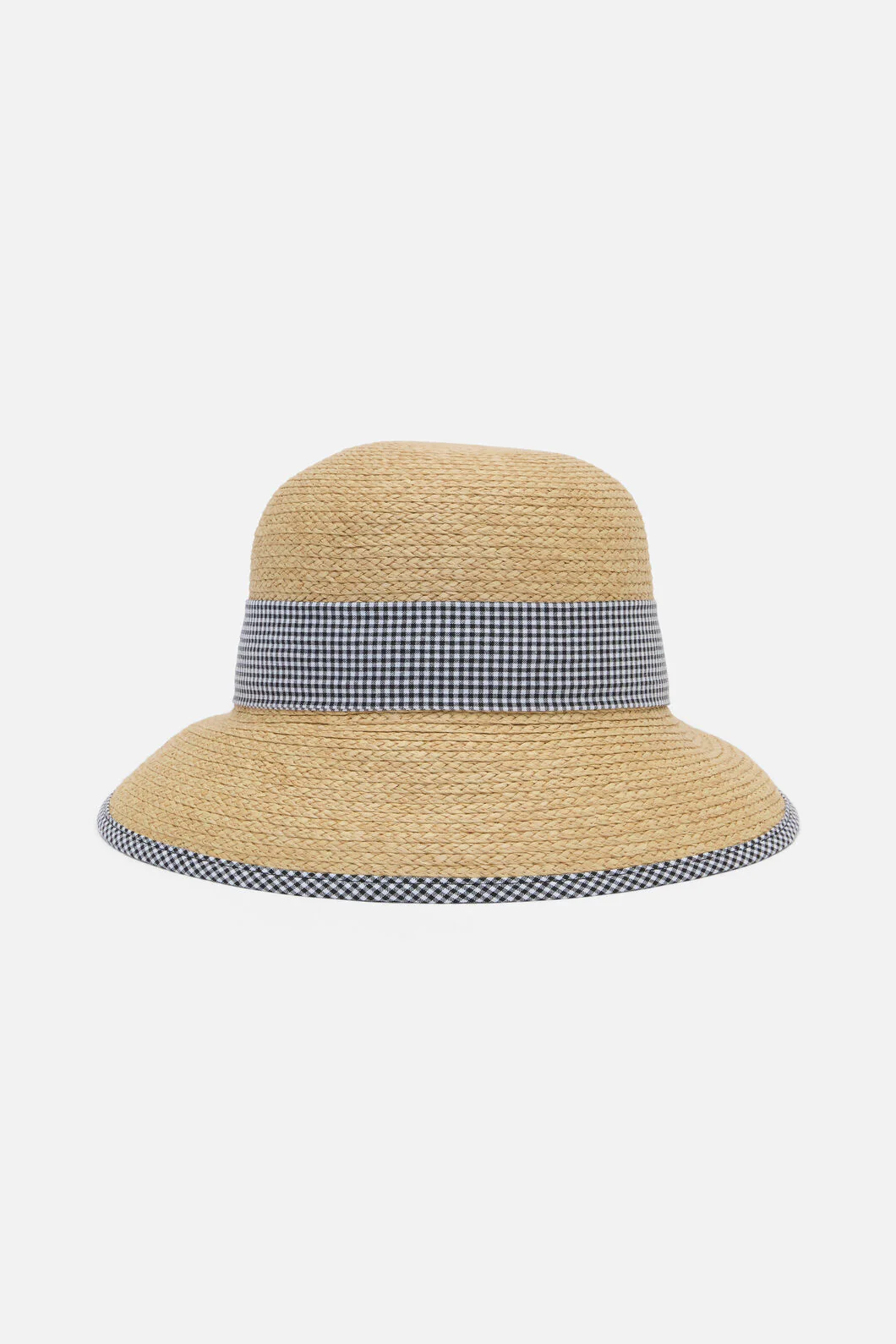 Gingham Trim Straw Hat