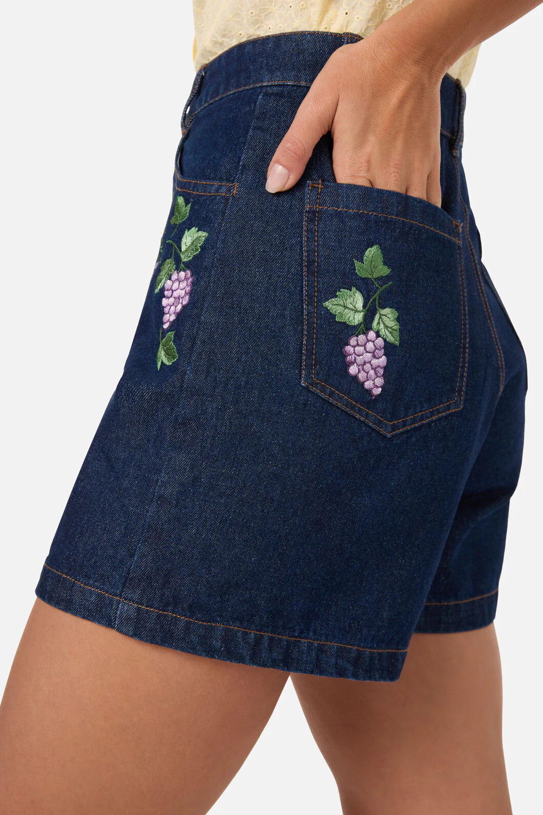 Grapes Embroidered Denim Short - Image 5