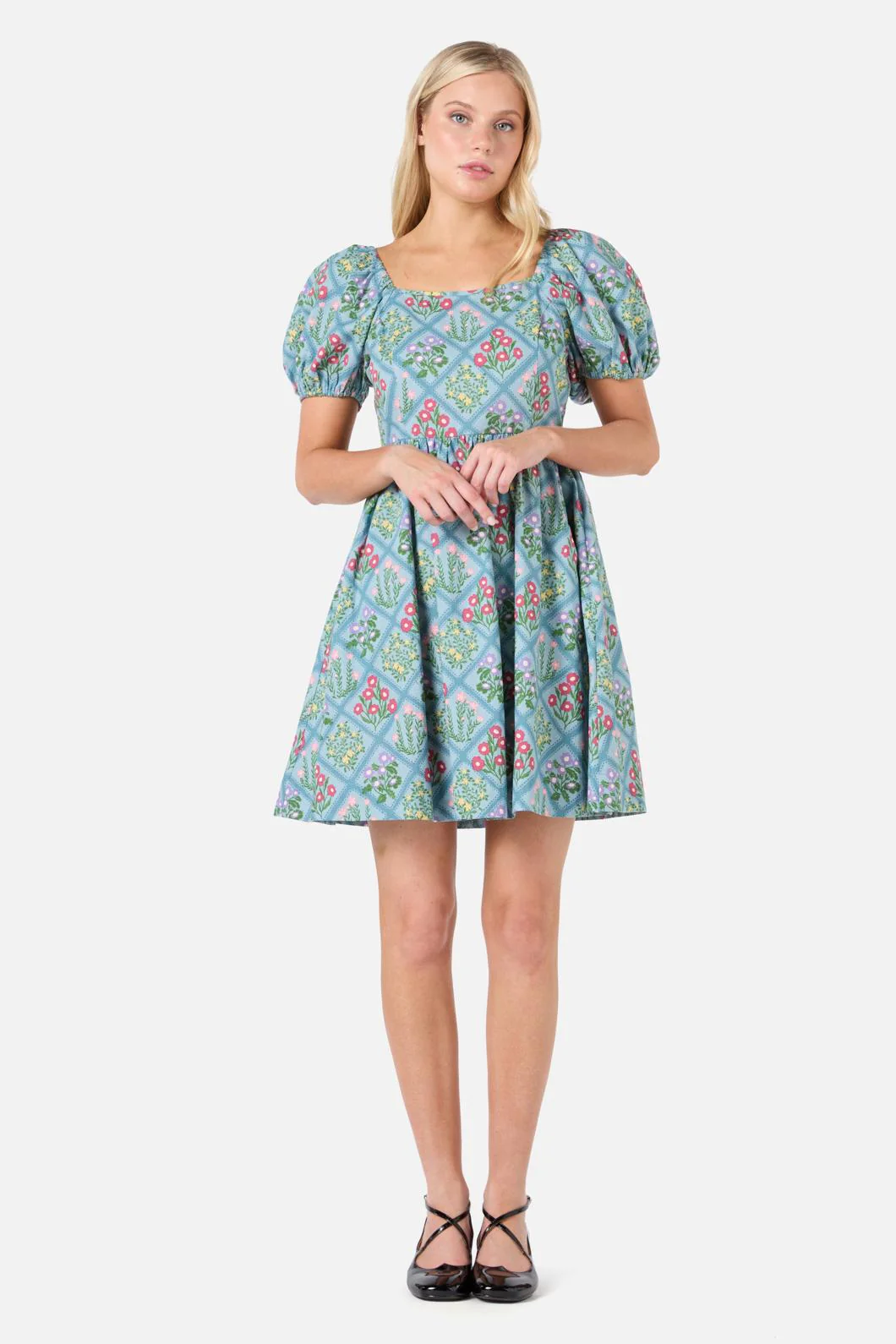 Lattice Floral Mini Dress