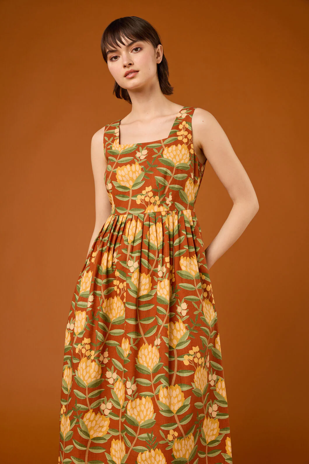 Protea Flower Midi Dress