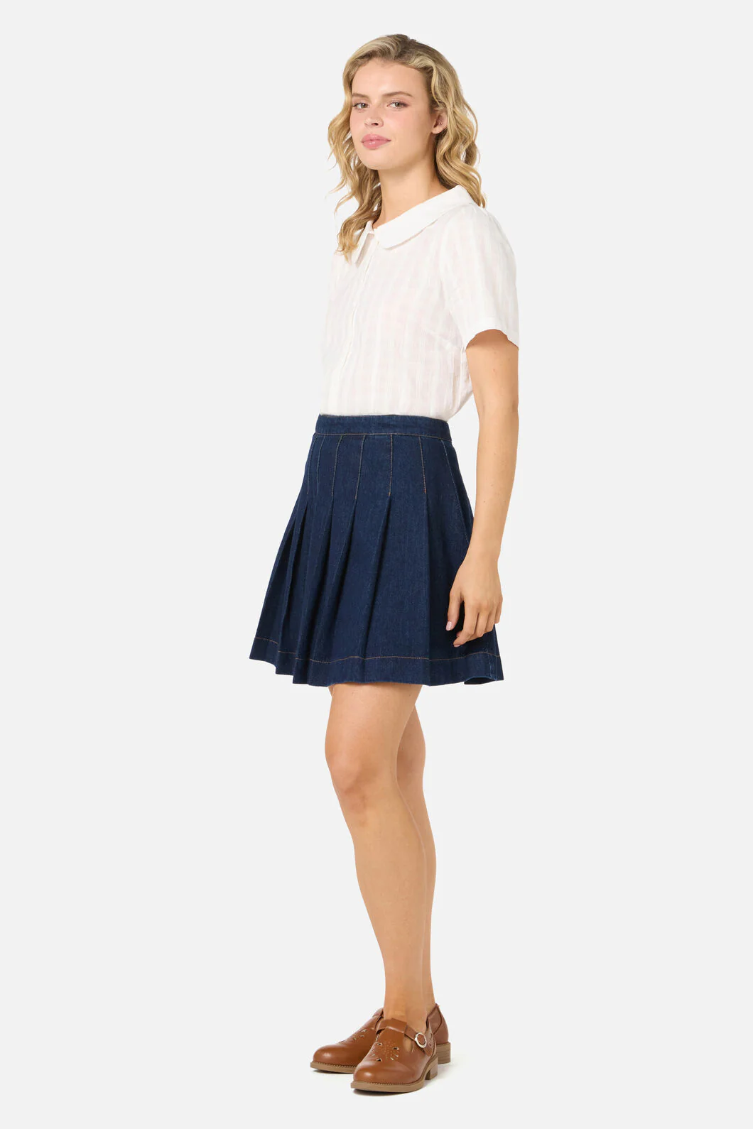 Rae Pleated Denim Mini Skirt - Image 3
