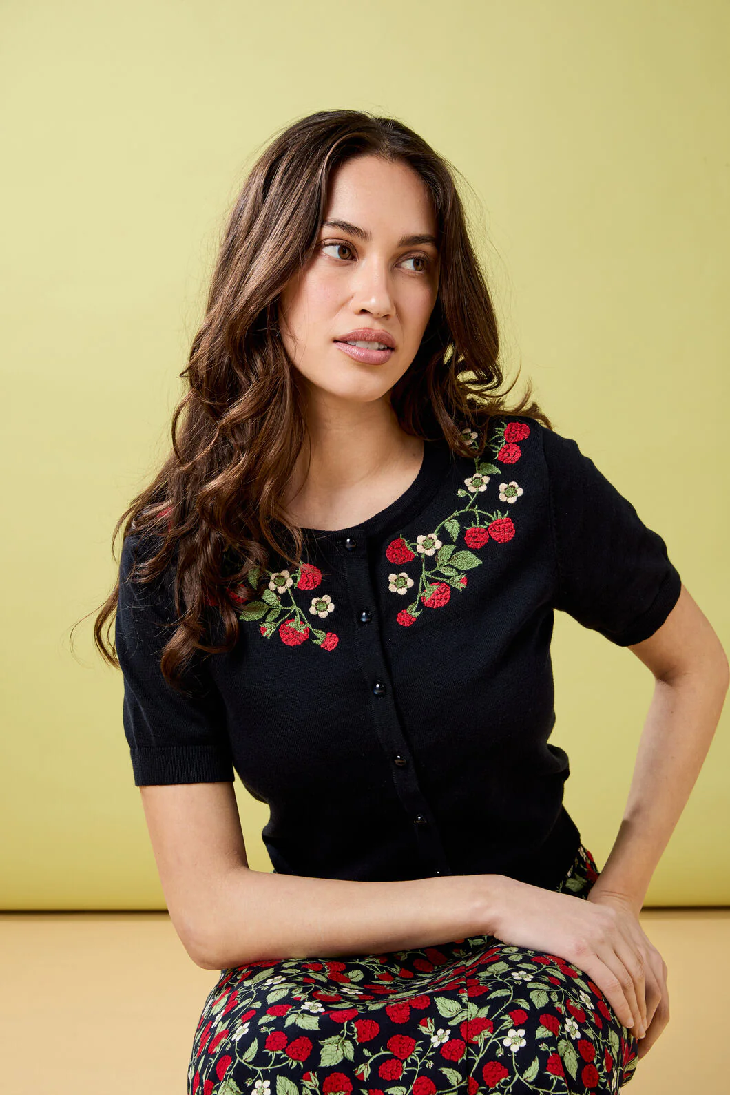 Raspberry Embroidered Cardigan