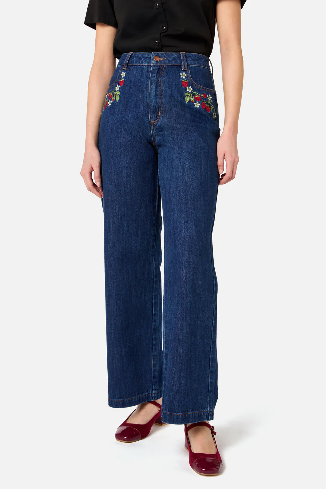 Raspberry Embroidered Jean - Image 3