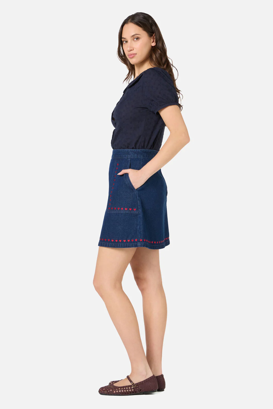 Sweet Heart Emb Denim Skirt - Image 3